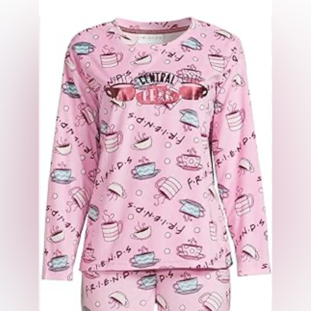 Friends Women’s Pink Graphic Logo Long Sleeve Sleep Shirt Size XL (16/18)